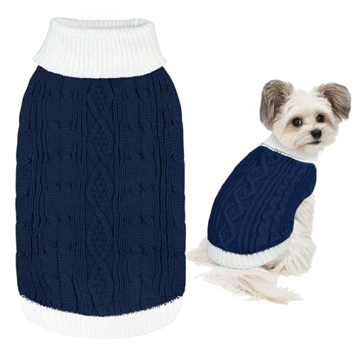 GOYOSWA Weihnachtspullover für Hunde, gestrickter Rollkragenpullover, warmes Weihnachts-Hunde-Outfit, Kleidung für kleine, mittelgroße und große Hunde, Haustiere (Marineblau, Größe M) von GOYOSWA