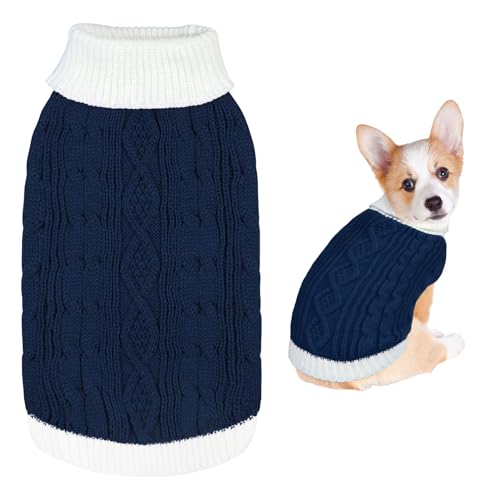 GOYOSWA Weihnachtspullover für Hunde, gestrickter Rollkragenpullover, warmes Weihnachts-Hunde-Outfit, Kleidung für kleine, mittelgroße und große Hunde, Haustiere (Marineblau, Größe S) von GOYOSWA