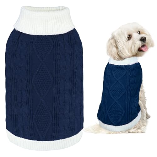 GOYOSWA Weihnachtspullover für Hunde, gestrickter Rollkragenpullover, warmes Weihnachts-Hunde-Outfit, Kleidung für kleine, mittelgroße und große Hunde, Haustiere (Marineblau, L) von GOYOSWA