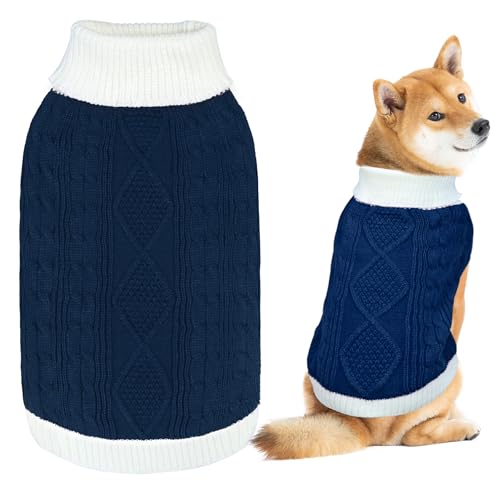 GOYOSWA Weihnachtspullover für Hunde, gestrickter Rollkragenpullover, warmes Weihnachts-Hunde-Outfit, Kleidung für kleine, mittelgroße und große Hunde, Haustiere (Marineblau, XL) von GOYOSWA