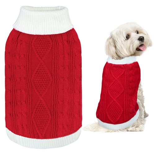 GOYOSWA Weihnachtspullover für Hunde, gestrickter Rollkragenpullover, warmes Weihnachts-Hunde-Outfit, Kleidung für kleine, mittelgroße und große Hunde, Haustiere (Rot, L) von GOYOSWA