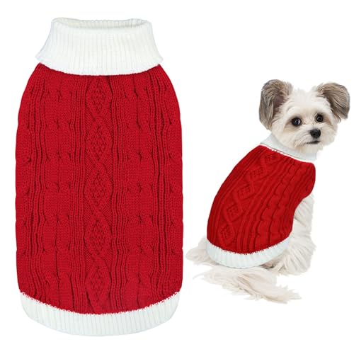 GOYOSWA Weihnachtspullover für Hunde, gestrickter Rollkragenpullover, warmes Weihnachts-Hunde-Outfit, Kleidung für kleine, mittelgroße und große Hunde, Haustiere (Rot, M) von GOYOSWA