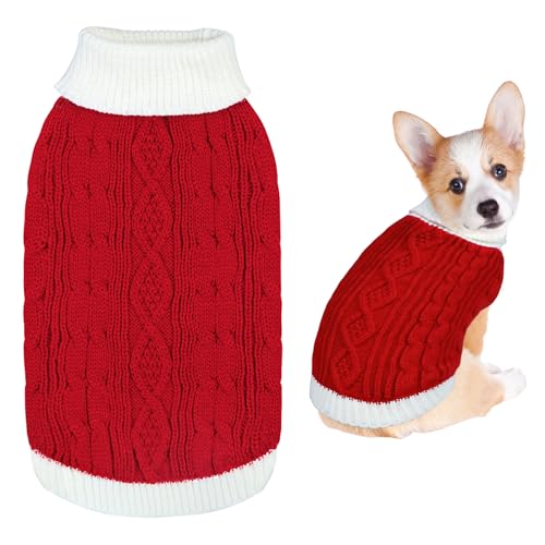 GOYOSWA Weihnachtspullover für Hunde, gestrickter Rollkragenpullover, warmes Weihnachts-Hunde-Outfit, Kleidung für kleine, mittelgroße und große Hunde, Haustiere (Rot, S) von GOYOSWA