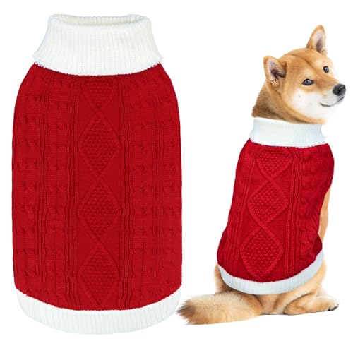 GOYOSWA Weihnachtspullover für Hunde, gestrickter Rollkragenpullover, warmes Weihnachts-Hunde-Outfit, Kleidung für kleine, mittelgroße und große Hunde, Haustiere (Rot, XL) von GOYOSWA