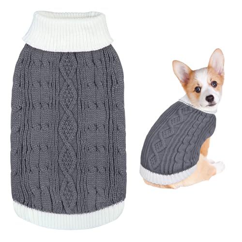 GOYOSWA Weihnachtspullover für Hunde, gestrickter Rollkragenpullover, warmes Weihnachts-Hunde-Outfit, Kleidung für kleine, mittelgroße und große Hunde, Haustiere (grau, klein) von GOYOSWA