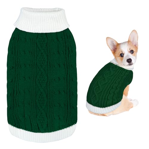 GOYOSWA Weihnachtspullover für Hunde, gestrickter Rollkragenpullover, warmes Weihnachts-Hunde-Outfit, Kleidung für kleine, mittelgroße und große Hunde, Haustiere (grün, klein) von GOYOSWA