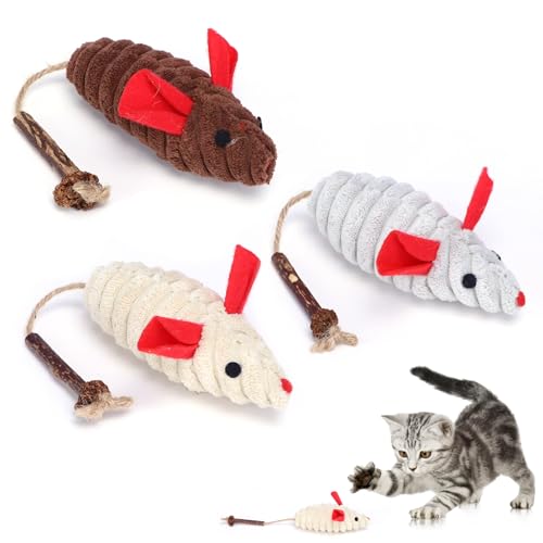 GOZINA 3 STK Katzenspielzeug Maus, Spielzeugmäuse für Katzen, Katzenminze Spielzeug für Katze,Kauspielzeug Mauspielzeug Kissen mit Matatabi Stick das Katzen Begeistert, Katzenspielzeug Natur Cat Toys von GOZINA