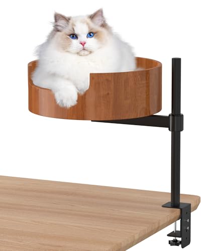 Katzenbett für Schreibtisch, Katzenhöhle mit Haustier Matte, Erhöhtes Katzenhaus hält bis zu 20kg, Katzenkorb 360° Rotation und höhenverstellbar, Halten Kätzchen Katze nah und Arbeitsbereich Darkgrau von GQDGCU