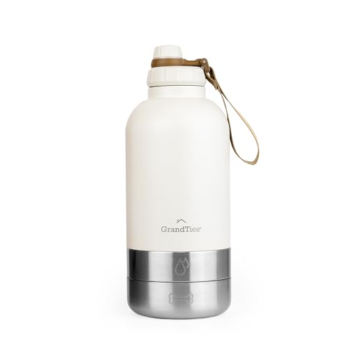 GrandTies Isolierte tragbare Hundewasserflasche mit 2 abnehmbaren Hundenapfspender, auslaufsicherer Hundefutter-Reisebehälter, Hundezubehör für Spaziergänge, Wandern, Camping (1890 mL, Elfenbeinweiß) von GRANDTIES