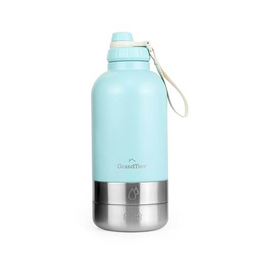 GrandTies Isolierte tragbare Hundewasserflasche mit 2 abnehmbaren Hundewassernapfspender | auslaufsicherer Hundefutter-Reisebehälter | Hundezubehör für Hunde Spazierengehen, Wandern, Camping (1,8 l, von GRANDTIES