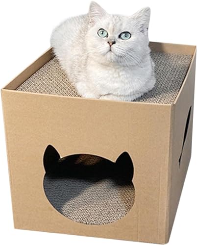 Papp-Katzenhaus - Indoor-Katzen-Kratz-Haus, Katzenhaus mit Kratz-Pad, gemütliche Schlaf-Box, langlebige Kratz-Lounge, Spaß Spielbereich, perfekt für alle Katzen von GRARRO