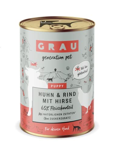 GRAU – das Original – Nassfutter für Hunde - Puppy - Huhn & Rind mit Hirse, 6er Pack (6 x 400 g), glutenfrei, für deinen Welpen von GRAU generation pet