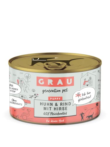 GRAU – das Original – Nassfutter für Hunde - Puppy - Huhn & Rind mit Hirse, 6er Pack (6 x 200 g), glutenfrei, für deinen Welpen von Grau