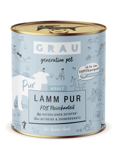 GRAU – das Original – Nassfutter für Hunde - Lamm Pur, 6er Pack (6 x 400 g), Monoprotein, für Erwachsene Hunde von Grau