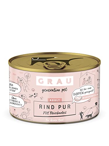 GRAU – das Original – Nassfutter für Hunde - Rind Pur, 6er Pack (6 x 200 g), Monoprotein, für erwachsene Hunde von GRAU generation pet