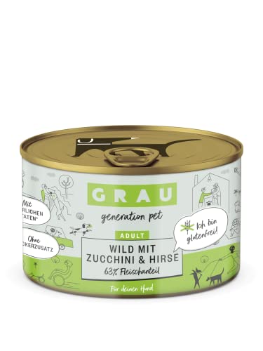 GRAU – das Original – Nassfutter für Hunde - Wild mit Zucchini & Hirse, 6er Pack (6 x 200 g), glutenfrei, für erwachsene Hunde von Grau