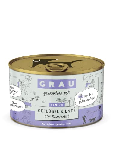 GRAU – das Original – Nassfutter für Hunde - Senior - Geflügel & Ente, 6er Pack (6 x 200 g), getreidefrei, für sensible ältere Hunde von Grau