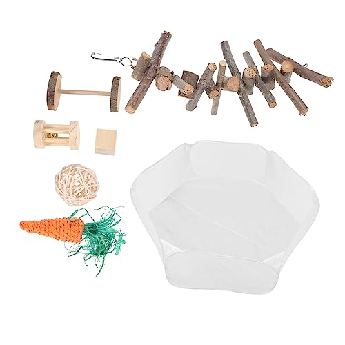 GREENADSCAPE 7-teiliges Set aus natürlichem Holz Laufstall-Spielzeug für Hamster Kaninchen Meerschweinchen Kauspielzeug für Molaren sicheres Zaun-Design von GREENADSCAPE