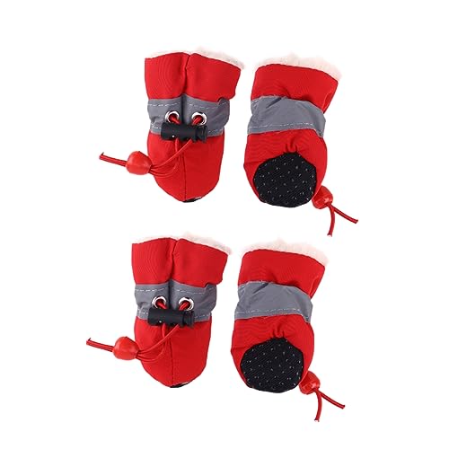 GREENADSCAPE 1 Set Hunde Regenstiefel Anti Rutsch Schuhe Für Haustiere Pfotenschutz Aus Dickem üsch rutschfeste Sohle Größe 1 Farbe Rot Ideal Für Nasse Und Kalte Bedingungen von GREENADSCAPE