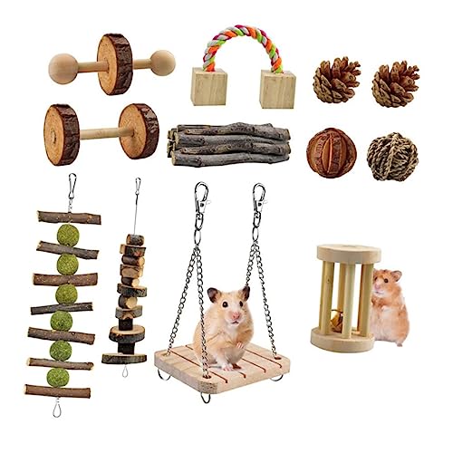 GREENADSCAPE 12St Hamster Kaninchen Hase Hängematte Puzzle Haustier Schweine Heu Hamster hamsterspielzeug Small pet Toy Ratte kaut Kauspielzeug für Hamster hölzern von GREENADSCAPE