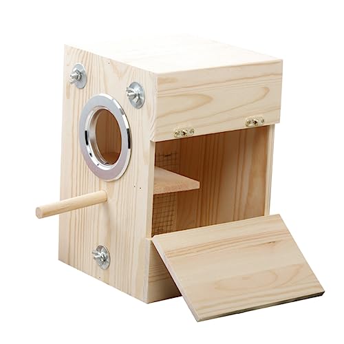 GREENADSCAPE 1Stk Vogelzuchtbox Vogelhaus Käfige Papageienbarsch Bausatz Futterspender Nester Vogelbrüterei Vogelnisthalter Vogelkäfig aus Holz Vogelhalter aus Holz Vogelzubehör hölzern Beige von GREENADSCAPE