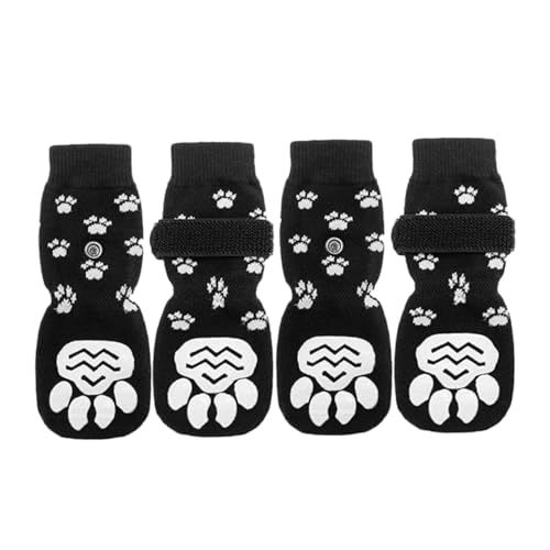 GREENADSCAPE 2 Paar Anti-rutsch-hundesocken Abriebfeste Hundesocken Kompakte Haustiersocken Waschbarer Pfotenschutz Austauschbare Haustiersocken Tragbare Hundesocken Socken Für Hund Black Nylon von GREENADSCAPE