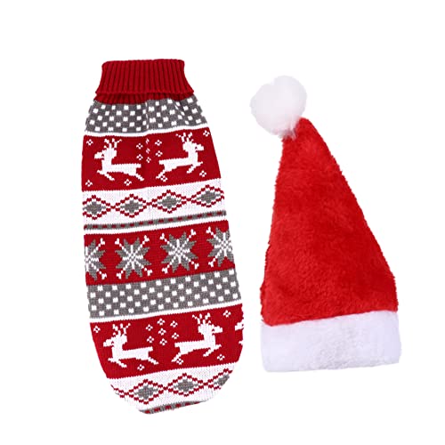 GREENADSCAPE 2 Teiliges Haustier Weihnachtsset Weihnachts Hundekleidung Weihnachts Haustiermütze Weihnachtsmann Anzug Warmes Haustierkostüm Weihnachts Hunde Kapuzenpullover Weihnachts von GREENADSCAPE