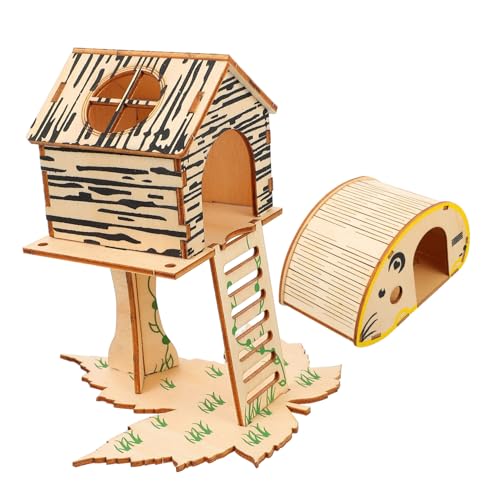 GREENADSCAPE 2St Hamsterhaus Käfig für Hamster Hamsterkäfig Rattenversteck Meerschweinchen Hütte Hamster Spielzeug hamsterspielzeug Klettergerüst für Hamster Haustierzubehör hölzern von GREENADSCAPE