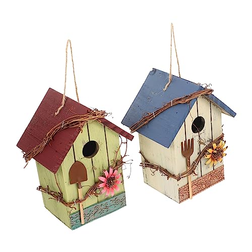 GREENADSCAPE 2Pcs Holz Vogel für Außerhalb Dekorative Vogel Nistkasten Natürliche Holz Material Garten Hof Ornament von GREENADSCAPE