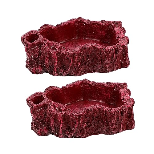 GREENADSCAPE 2St kletternder Tierfutternapf Wasserschale aus Reptilienfelsen Frösche dekor Haubengecko Turtle Water Dish Tortoise Water Bowl Reptilien-Wassernapf Reptilienschale aus Harz rot von GREENADSCAPE