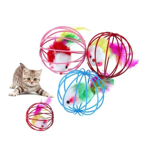 GREENADSCAPE 3er Set Ballförmige Käfigspielzeuge Mit Eingesperrter Spielmaus Für Katzen Interaktives Katzenspielzeug Zufälliger Farbe Ideal Für Spiel Und Bewegung Der Katze von GREENADSCAPE