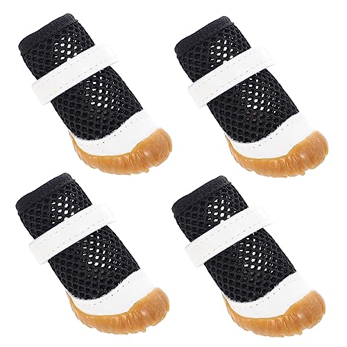 GREENADSCAPE 4 Stück Haustierschuhe Sommer Welpenstiefel Hundeturnschuhe Laufsocken für Welpen Paws pfotenschutz Schuhe für hundepfoten Hohle Hundeschuhe Atmungsaktive Welpenschuhe PVC Black von GREENADSCAPE