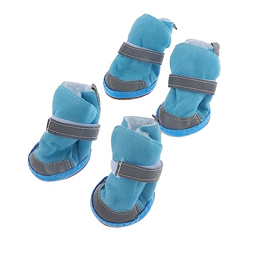 GREENADSCAPE 4 Stück Haustierschuhe hundeschuhe Dog Shoes Hundepfotenschutz Schutzstiefel für Hunde rutschfeste Schuhe für kleine Haustiere Anti-Rutsch-Schuhe für Haustiere Sherpa Blue von GREENADSCAPE