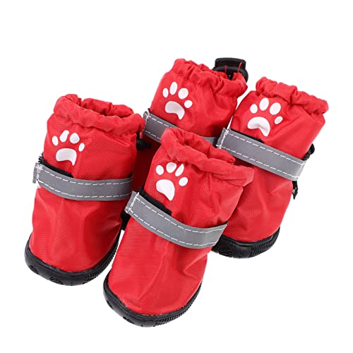 GREENADSCAPE 4 Stück Regenstiefel Für Haustiere Winterschuhe Für Hunde Regenstiefel Für Hunde Hundestiefel Wasserschutz Für Schuhe Hunderegenstiefel Für Mittelgroße Hunde Rot Polyester von GREENADSCAPE