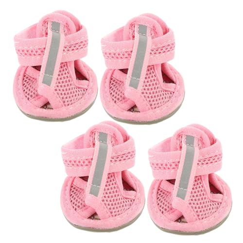 GREENADSCAPE 4 Stück Sommer Hundeschuhe Für Haustiere Atmungsaktive Mesh Sandalen Mit Anti Rutsch Sohle Rosa Größe 4 Idealer Pfotenschutz Für Outdoor Aktivitäten von GREENADSCAPE