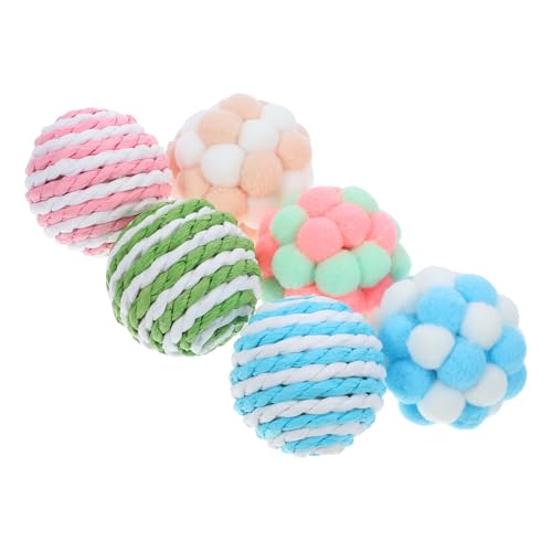 GREENADSCAPE 6 Stück Interaktiver Katzen-plüschball Und Sisalball Mit Eingebauter Glocke, Katzen-pom-pom-bälle, Katzenspielzeug, Katzenspielzeug Für Den Innenbereich von GREENADSCAPE