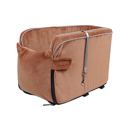 GREENADSCAPE Auto Haustierbett Hund autobett Kissen Autobett für Hunde Auto hundebett Hunde zubehör für Auto Autositz Leine hundeautobett mit Gurt Sitzkissen für Hunde im Auto Stoff Light Brown von GREENADSCAPE