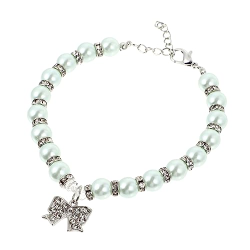 GREENADSCAPE Halskette Für Kleine Hunde Halsband Für Welpen Hochzeitsschmuck Katzenhalsband Diamantanhänger Strass Halsband Kätzchen-Ornament Mädchen-Ornamente Blue Perle von GREENADSCAPE