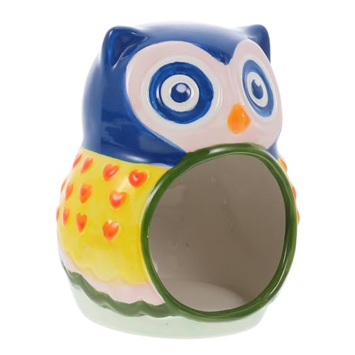 GREENADSCAPE Hamster Nest aus Keramik Hasen-Accessoires Hamsterhaus Hamster Cooler Käfig Hasen Dekorationen Pet Hideout Hut Adorable owl Hamster House Tierversteck Hütte Mini Hamsternest von GREENADSCAPE