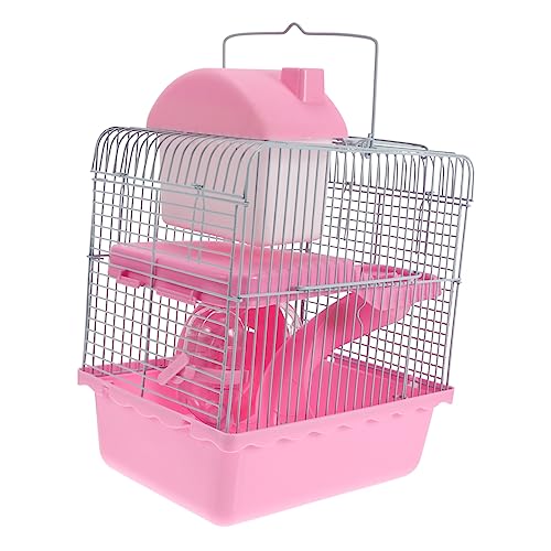 GREENADSCAPE Hamsterkäfig Hamster käfig Hamster cage Doppelstock-Hamsternest Haustierkäfig Hamster kleine Hütte Hamster-Wasserflasche Igelhaus Haustierversteck Hamsterversteck Plastik Rosa von GREENADSCAPE