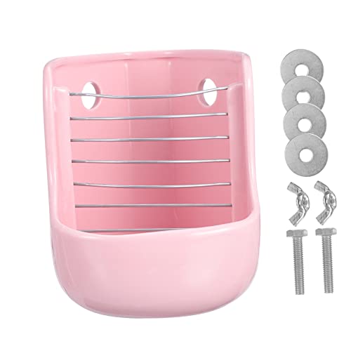 GREENADSCAPE Hasengrasständer Hund Strohhut Igelschalen aus Porzellan Rennmaus Fressnäpfe Futterspender für Frettchen Heuhalter für Hasen Kleintier Heuraufe Grasfresser Feeder-Rack Keramik Rosa von GREENADSCAPE