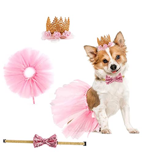 GREENADSCAPE Hundegeburtstagsrock Hundegeburtstagsmütze Hundebandana Hundekleid Tutus-Rock Für Kleine Hunde Haustierkleidung Hunde Geburtstagsdekorationen Für Hunde Spielzeug Welpe Rosa von GREENADSCAPE