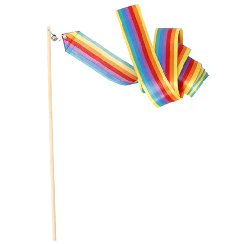 GREENADSCAPE Katzenspielzeug interaktiver Katzen-Teaser-Stick mit Regenbogenband langlebiges Katzenspielzeug interaktiver Teaser-Stick für Hauskatzen von GREENADSCAPE