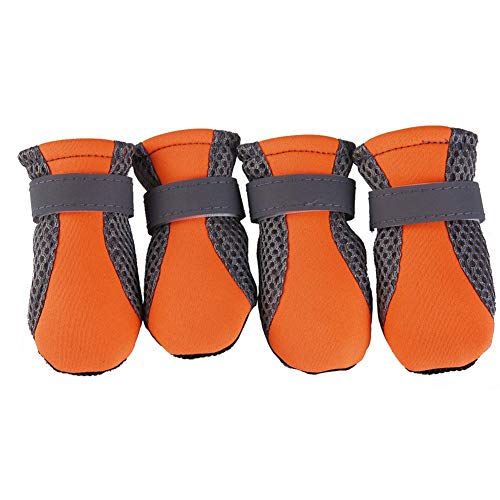 GREENLANS Pet Boots Paw Protector, 4 Stück Hundeschuhe rutschfeste, Weiche Sohle Atmungsaktives Mesh Verstellbare Träger Stiefel, Für Große, Mittelgroße, Kleine Hunde OrangeNone LNone von GREENLANS-1