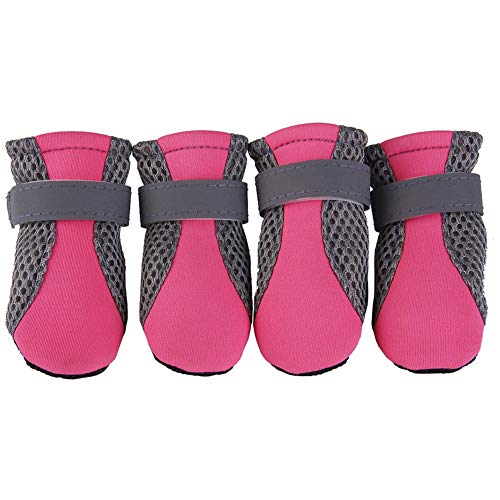 GREENLANS Pet Boots Paw Protector, 4 Stück Hundeschuhe rutschfeste, Weiche Sohle Atmungsaktives Mesh Verstellbare Träger Stiefel, Für Große, Mittelgroße, Kleine Hunde Rosa XL von GREENLANS-1