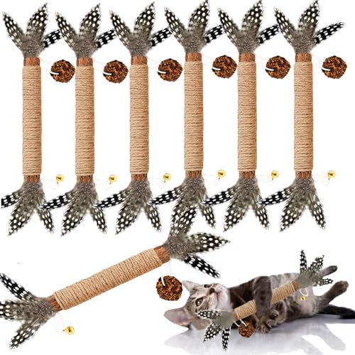 GREMBEB Silvervine Katzenspielzeug, 7 Stück, Katzenfeder-Spielzeug, Kätzchen, Kaustab, Katzenminze, Leckerli mit Glocke zur Zahnreinigung, für Innenbereich, Kätzchen, Zähne, Snack für interaktives von GREMBEB