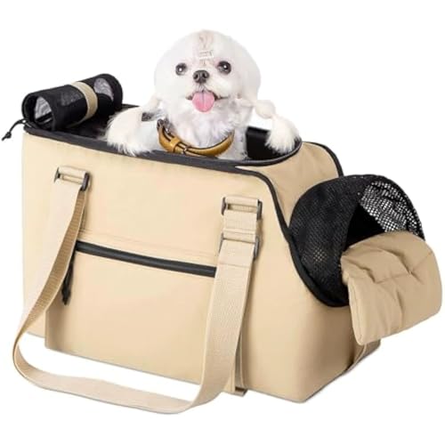 Haustiertragetasche mit weichen Seiten, wasserdichte Reisetasche für kleine Hunde und Katzen, Khaki mit Netzfenstern von GREOPE