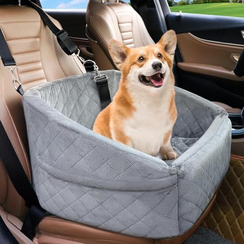 Pet Car Mat Dog Out Sitzkissen, gesteppter Vordersitz, Hundetragetasche, kleine und mittelgroße Hundehütte, Vordersitz, Rücksitz (Grau) von GREOPE