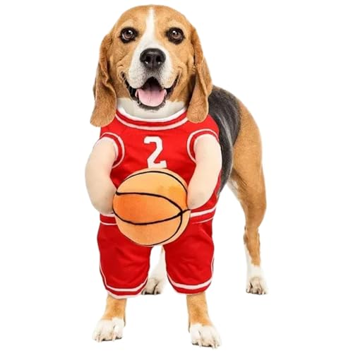 GRFFZX Basketballkostüm für Hunde mit Ball, Basketballkostüm für Hunde an Halloween, Basketballkostüm für Hunde, Basketballspielerkostüm für Hunde mit Ball, mit verstellbaren Trägern (L,Red) von GRFFZX