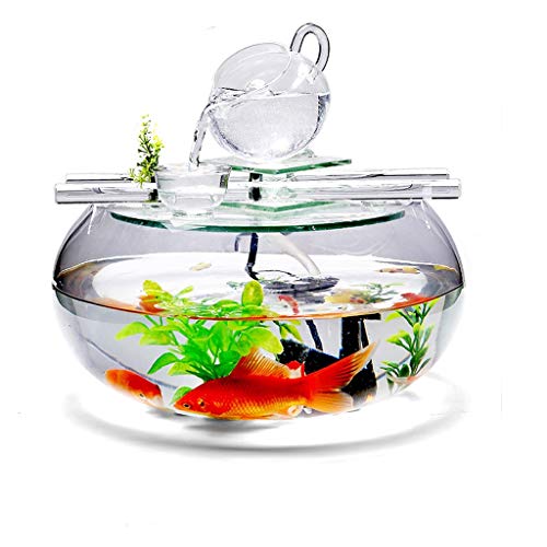 GRFIT Fisch Tank Desktop Kreative Runde Glas Aquarium Aquarium Kleines Zuhause Wohnzimmer LED-Licht Aquarium Dekoration Fischschale von GRFIT